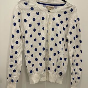 white cardigan with bear print